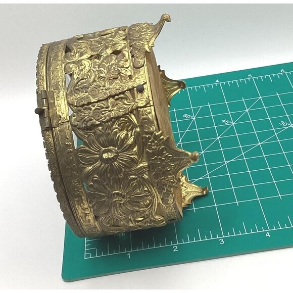 1920s Jewelry Casket Oval French Pierced Gilt Brass & Beveled Glass - Picture 8 of 8